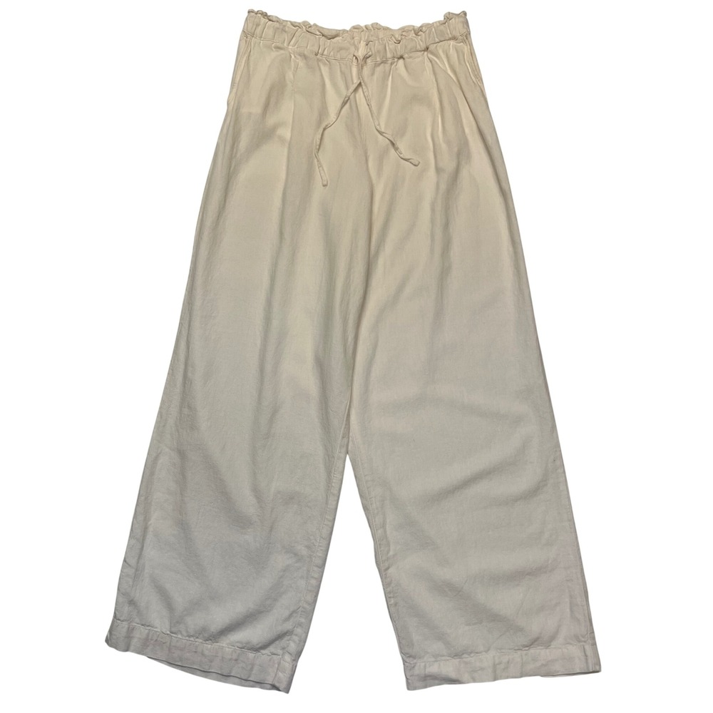 White Linen Blend Wide Leg Minimalist Clean Girl Euro Summer Flowy Pants S/M